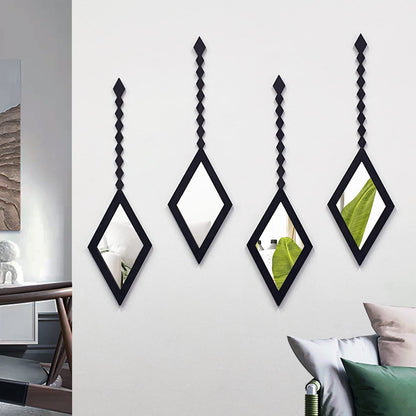 4PCS Mid-Century Modern Acrylic Black Wall Art ? Bohemian Aesthetic Wall Panels for Bedroom & Living Room Decor (Not a Real Mirror, Diamond Earrings Design)