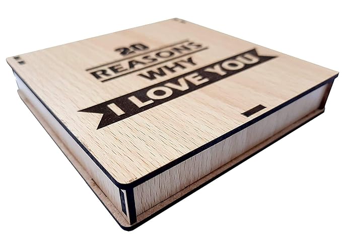 PureCraft Wooden Medium Heart Shaped Love Message Box | 20 Reasons I Love You | Romantic