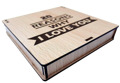 PureCraft Wooden Medium Heart Shaped Love Message Box | 20 Reasons I Love You | Romantic