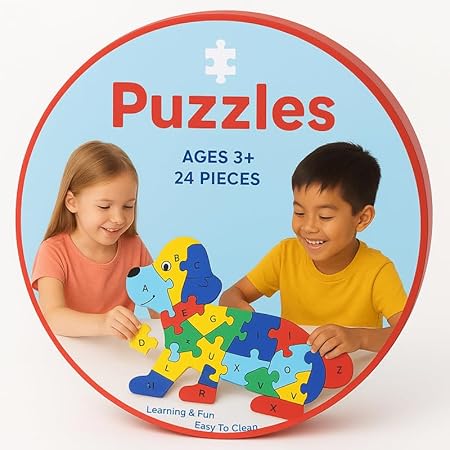 Wooden Dog Alphabet and Number Puzzle for Kids, Learning Toy, Dog Montessori ABC Educational Alphabet and Number Jigsaw for Toddlers