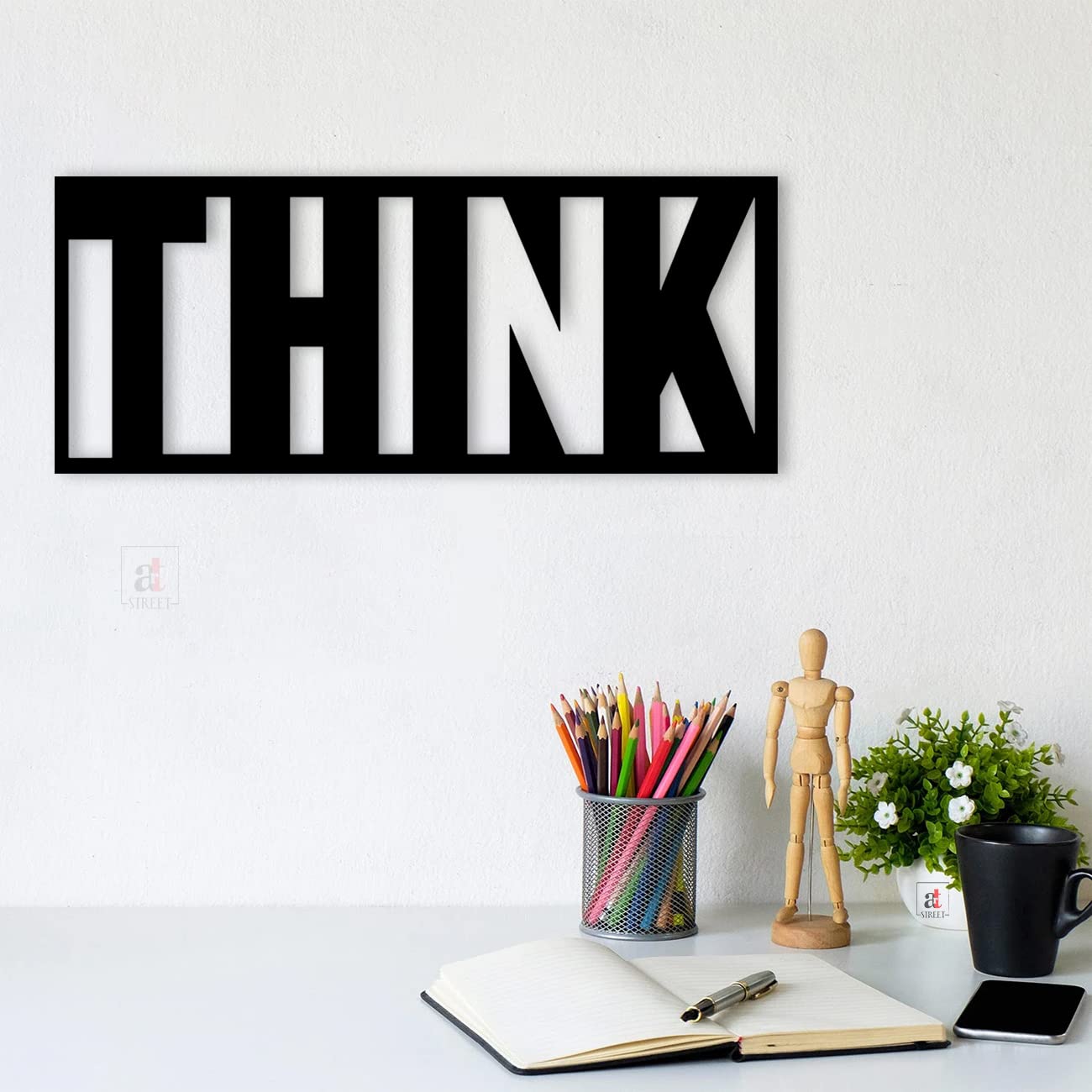 Think Black MDF Plaque Cutout Ready To Hang For Home Office Wall Art Décor, Wall Art Hanging Decorative Item, Home Decoration (Size -7 x 10 Inches)