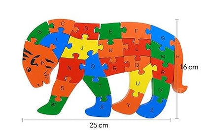 Wooden Tiger Puzzle for Kids, Learning Toy, Tiger Montessori ABC Educational Alphabet and Number Jigsaw for Toddlers