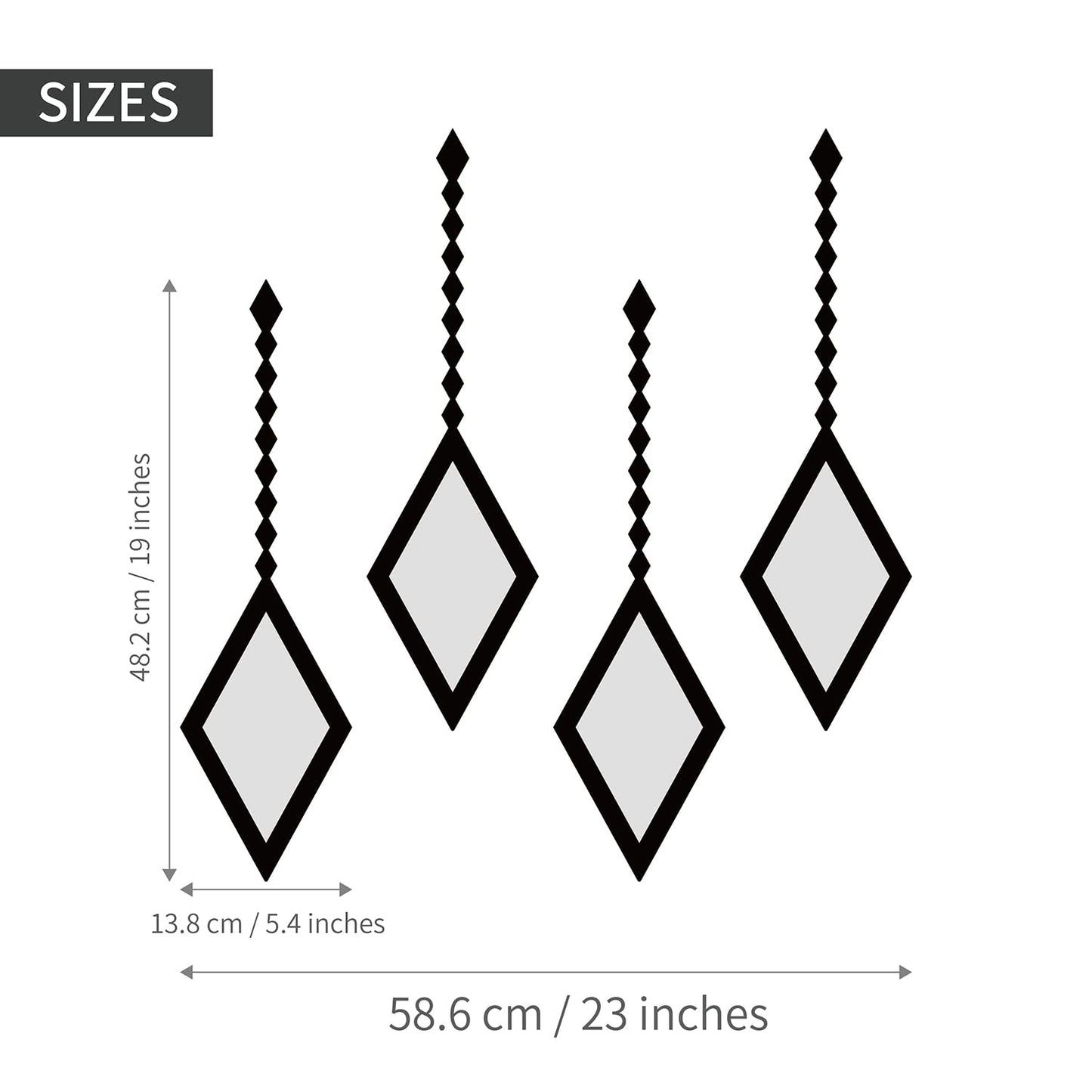 4PCS Mid-Century Modern Acrylic Black Wall Art ? Bohemian Aesthetic Wall Panels for Bedroom & Living Room Decor (Not a Real Mirror, Diamond Earrings Design)