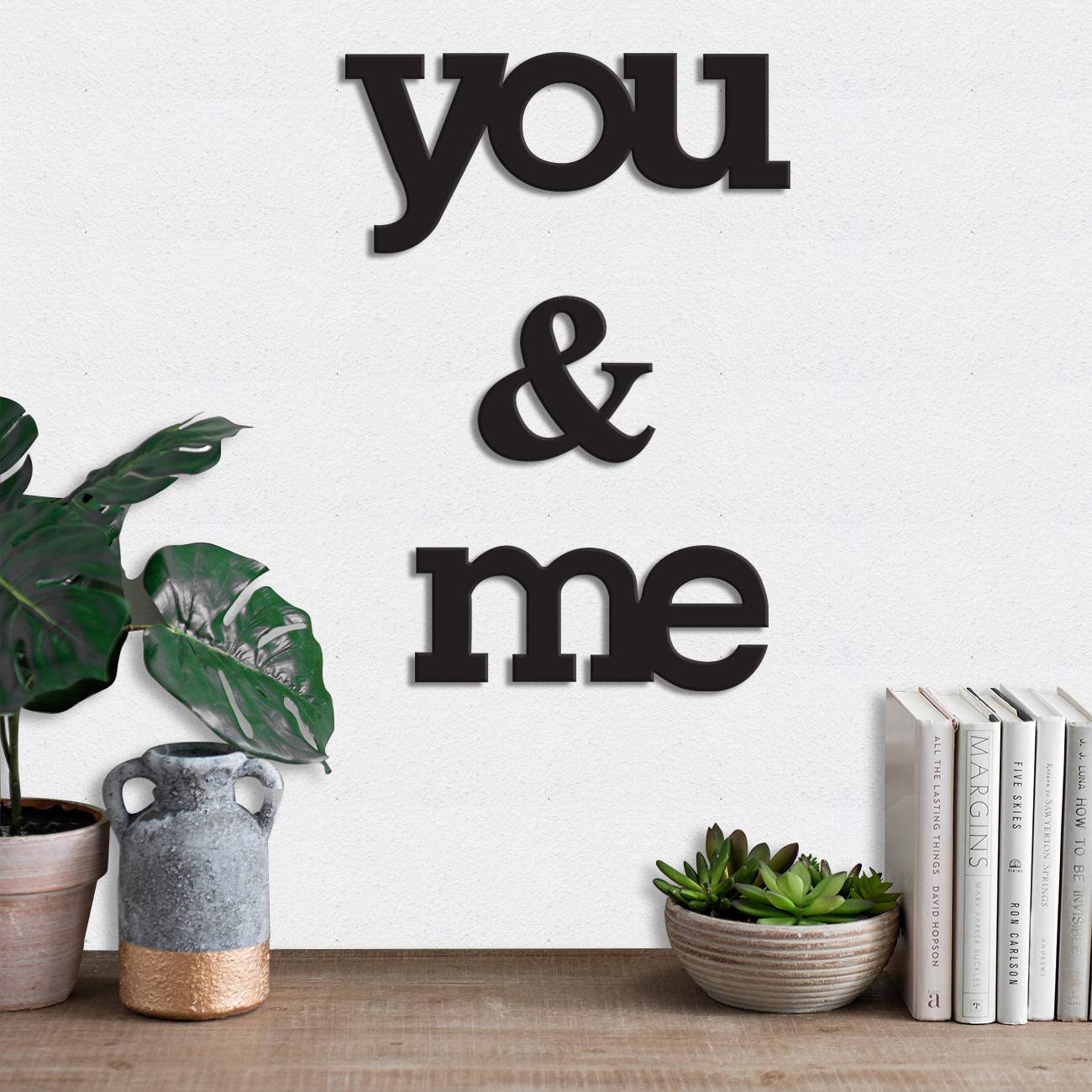 MDF Wall Plaque Wall Sign You & Me MDF Cutout for Home, Office, Bedroom and Gift (Black, 2.9 x 7, 8x8.7, 3.7x3.7 Inches)