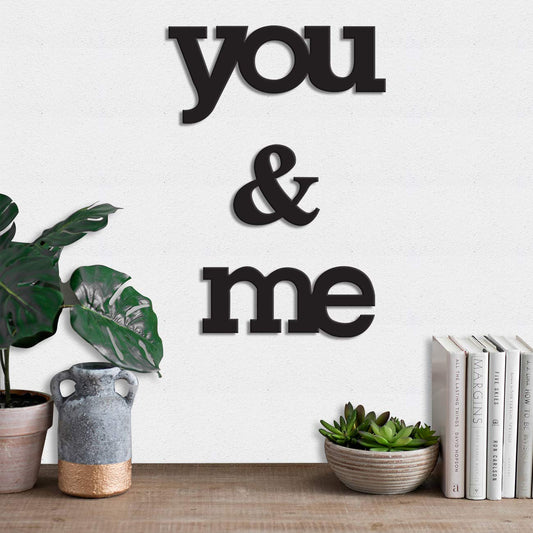MDF Wall Plaque Wall Sign You & Me MDF Cutout for Home, Office, Bedroom and Gift (Black, 2.9 x 7, 8x8.7, 3.7x3.7 Inches)