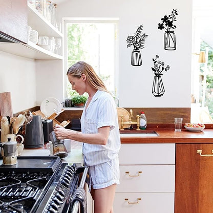 ROOT KRAFT 3 Pieces Black Wooden Flowers Wall Decor