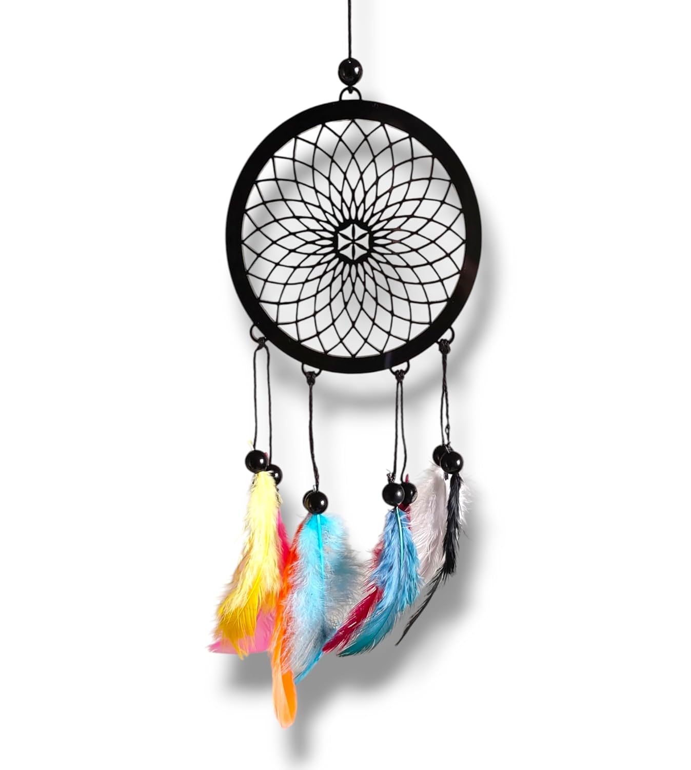 Dream Catcher Car Hanging Ornament – Elegant Acrylic Rear View Mirror Charm – Boho Car Interior Decoration Accessory (Round)