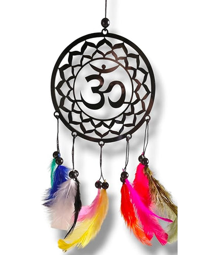 Dream Catcher Car Hanging Ornament – Elegant Acrylic Rear View Mirror Charm – Boho Car Interior Decoration Accessory (Om)