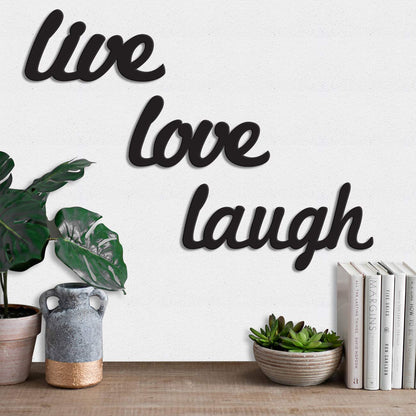 Live Love Laugh MDF Plaque Painted Cutout Ready To Hang Home Decor Wall Art, Valentine Day Gift -Black