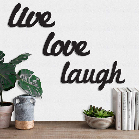 Live Love Laugh MDF Plaque Painted Cutout Ready To Hang Home Decor Wall Art, Valentine Day Gift -Black