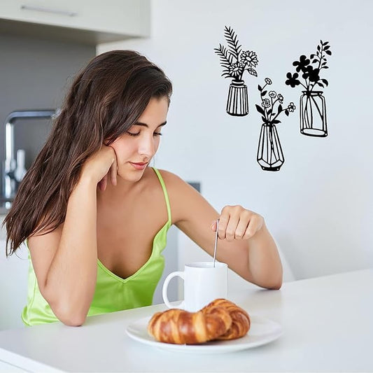 ROOT KRAFT 3 Pieces Black Wooden Flowers Wall Decor