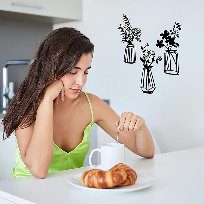 ROOT KRAFT 3 Pieces Black Wooden Flowers Wall Decor