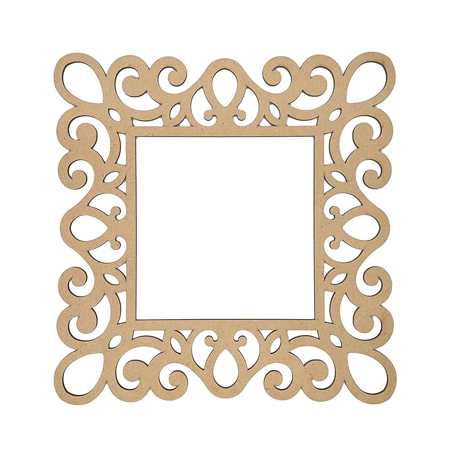 3mm 2pc Hard Unfinished Wood MDF Square Mirror Photo Frame Cutout for Craft DIY Projects, Art Class, Home Decoration, Embellishment