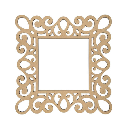 3mm 2pc Hard Unfinished Wood MDF Square Mirror Photo Frame Cutout for Craft DIY Projects, Art Class, Home Decoration, Embellishment