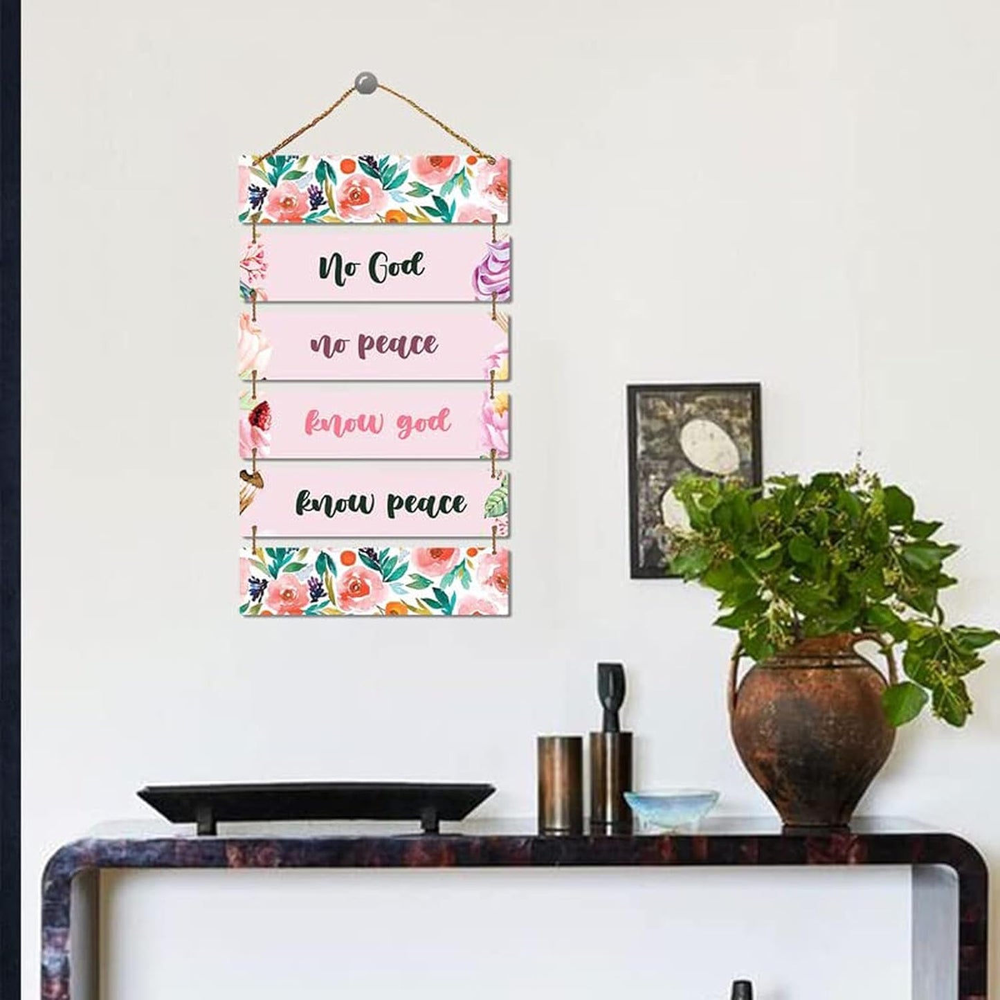 ANGEL INFINTE NO God No Peace Quote Wall Hanging | Wall Decoration Item for Gifting, Home Decor, Living Room, Office | Inspirational Text Wall Decoration Item (Purple)