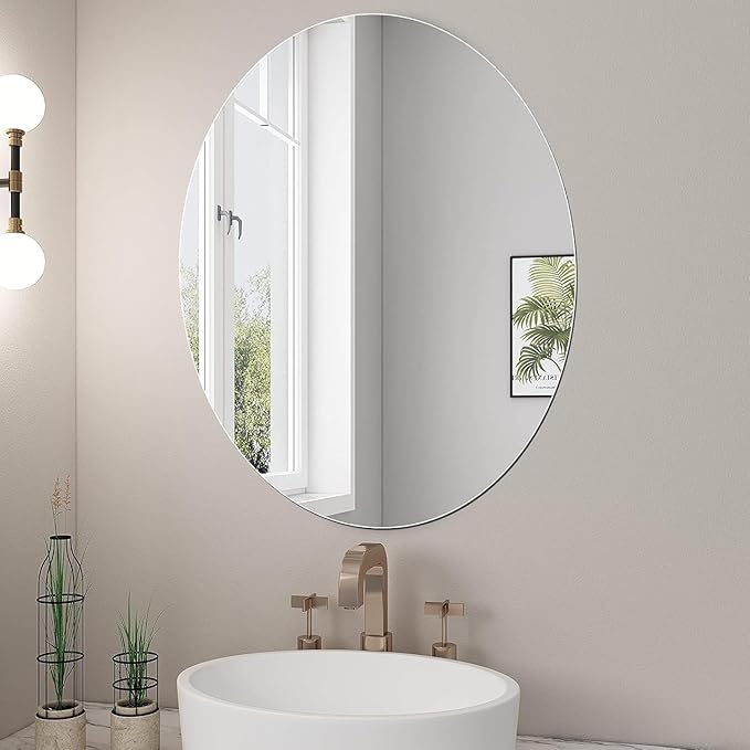 Self-Adhesive Acrylic Mirror Tiles, Flexible Plastic, Frameless, 2.5mm Thick Wall Stickers for Home Décor, DIY Craft, and Bedroom Wall Decoration (Pack of 1 Oval, 12 x 16 Inches)