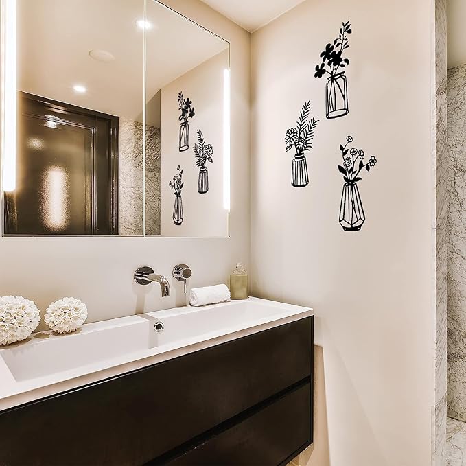 ROOT KRAFT 3 Pieces Black Wooden Flowers Wall Decor