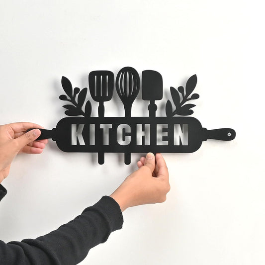 Kitchen Wall Hanging Sign for Home | Modern Black Kitchen Decor Wall Art | Wooden Wall Hanging for Cooking Area & Pantry