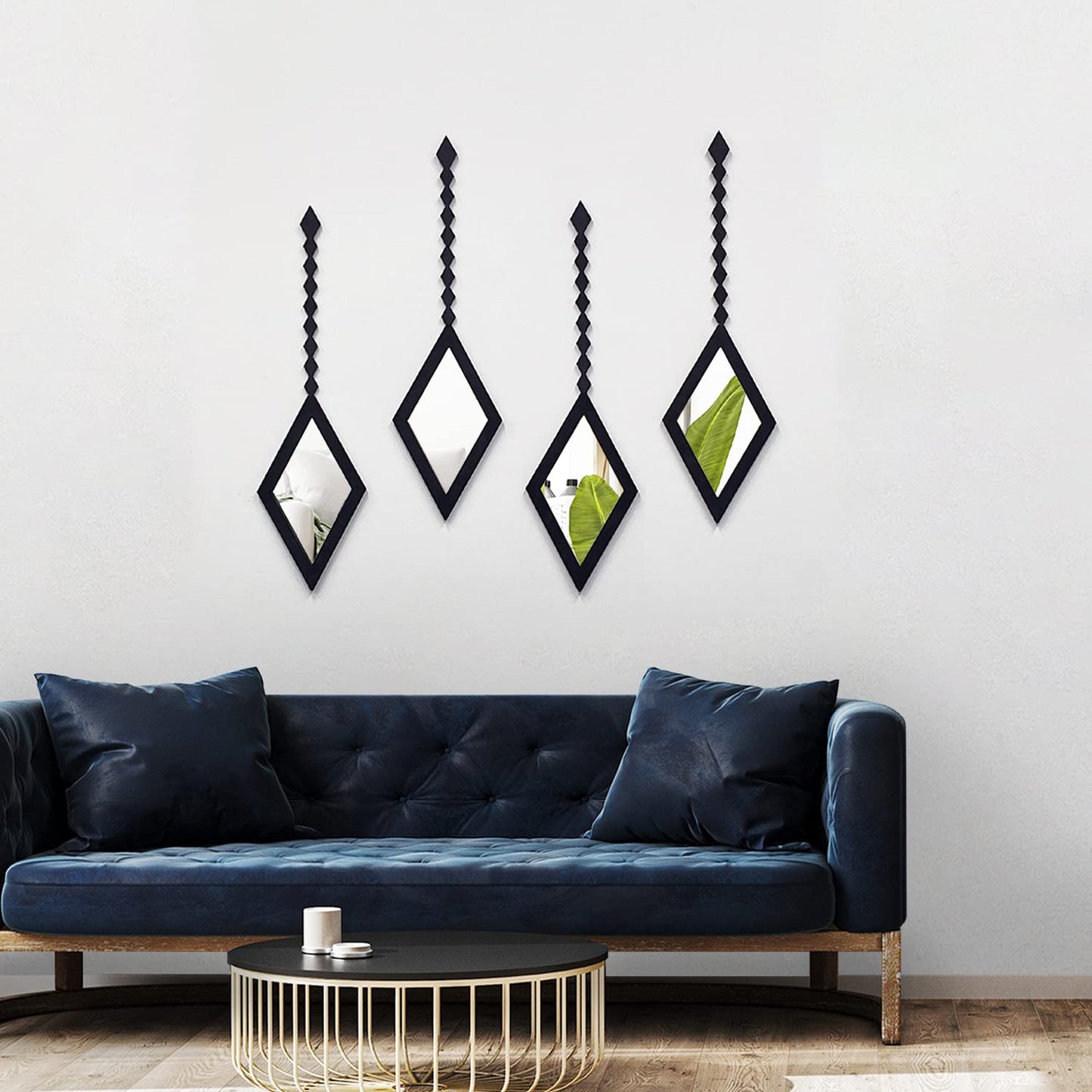 4PCS Mid-Century Modern Acrylic Black Wall Art ? Bohemian Aesthetic Wall Panels for Bedroom & Living Room Decor (Not a Real Mirror, Diamond Earrings Design)