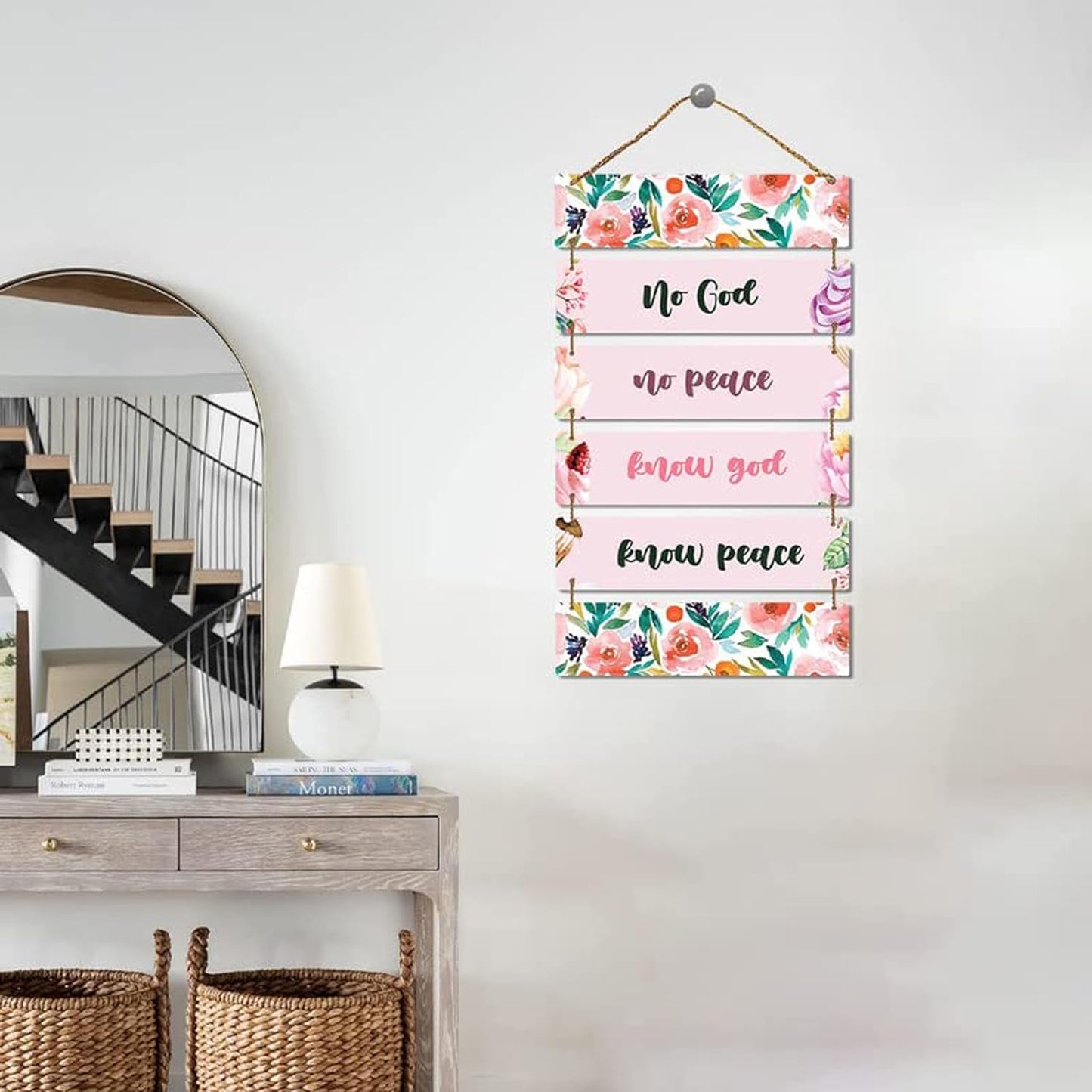 ANGEL INFINTE NO God No Peace Quote Wall Hanging | Wall Decoration Item for Gifting, Home Decor, Living Room, Office | Inspirational Text Wall Decoration Item (Purple)