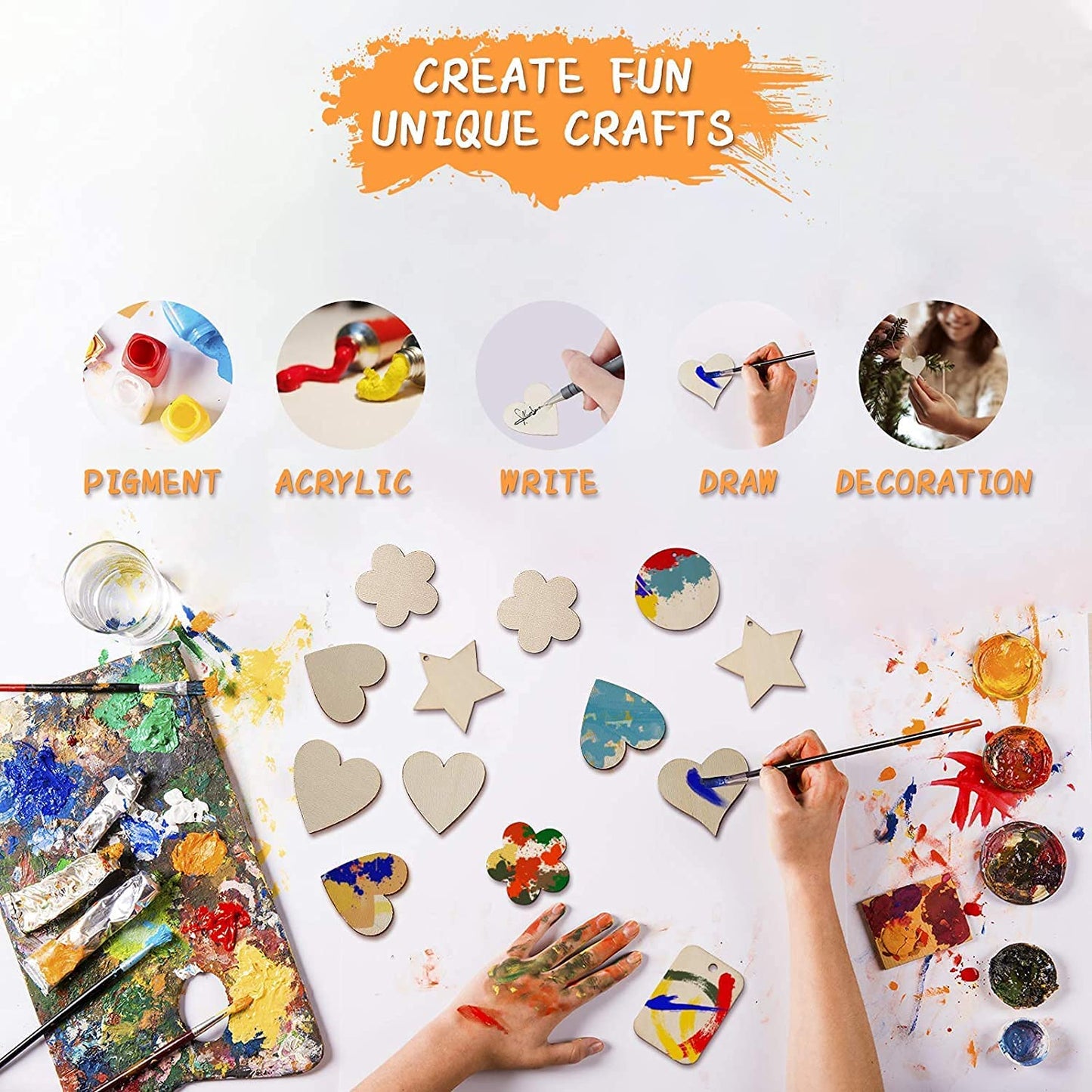 MDF Cutouts | Wooden Cutout For Craft | Pine Wood | Unfinished Tags for Key Chain, Slices Crafts, Xmas, Decorations, Painting | Resin Art Work | MDF Board Cutouts, Heart- [50pcs]-[ 5cmx5cm]