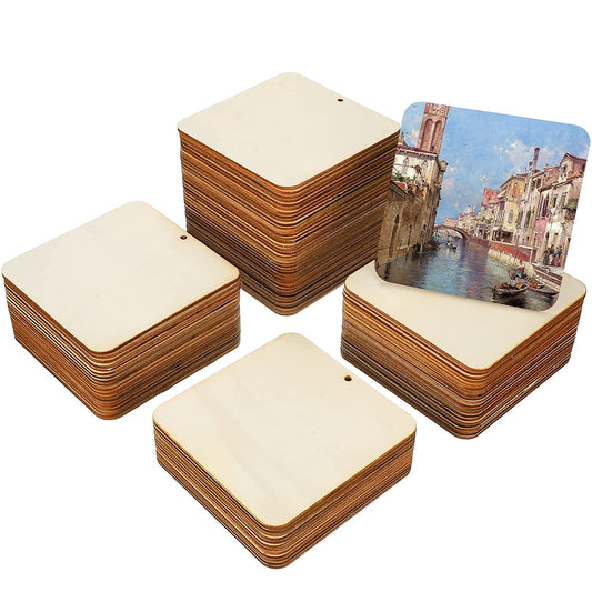 MDF Cutouts | Wooden Cutout for Craft | Pine Wood | Unfinished Tags for Key Chain, Slices Crafts, Xmas, Decorations, Painting | Resin Art Work | MDF Board Cutouts, Square- [50pcs- 5x5 cm]