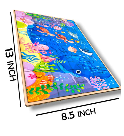 ROOT KRAFT Wooden Jigsaw Animal Puzzle Board for Kids 7-10 Years Old (Sea Animals)