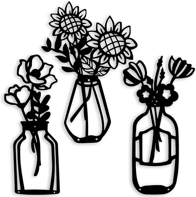 ROOT KRAFT 3 Pieces Black Wooden Flowers Wall Decor