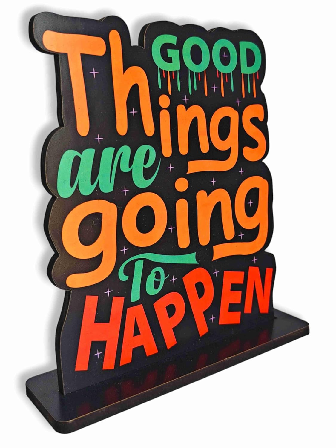 Wooden Idols & Figurine Good Things are Going to Happen Motivational Quote Table Decor for Office Desk,Home Decor Item,Living Room,Bedroom,Modern Art Wood Showpieces Decorative Gift,14cm,15cm