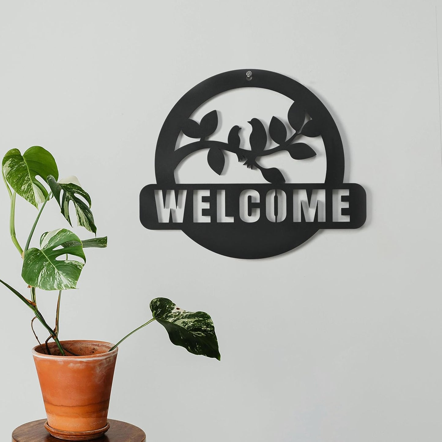 Welcome Sign for Home Entrance | Bird Wall Hanging Décor | GKD Laser Cut Welcome Board for Living Room, Office & Café (Black)