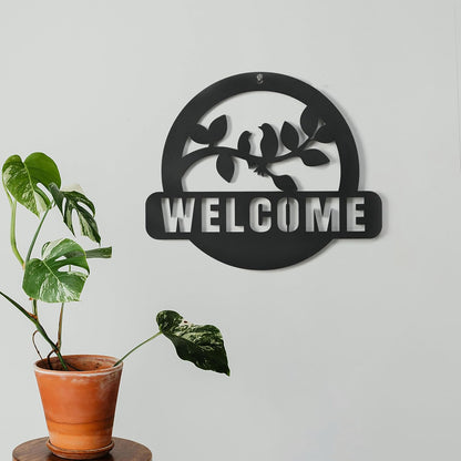 Welcome Sign for Home Entrance | Bird Wall Hanging Décor | GKD Laser Cut Welcome Board for Living Room, Office & Café (Black)
