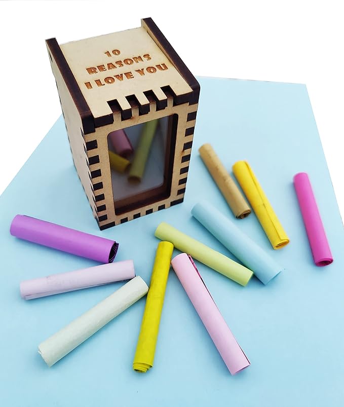 ROOT KRAFT PureCraft Wooden Medium Love Message Bottle pills Box | 10 reasons I Love You | Romantic | for girlfriend | boyfriend | husband | Wife | Fiancee | Valantine Gift.