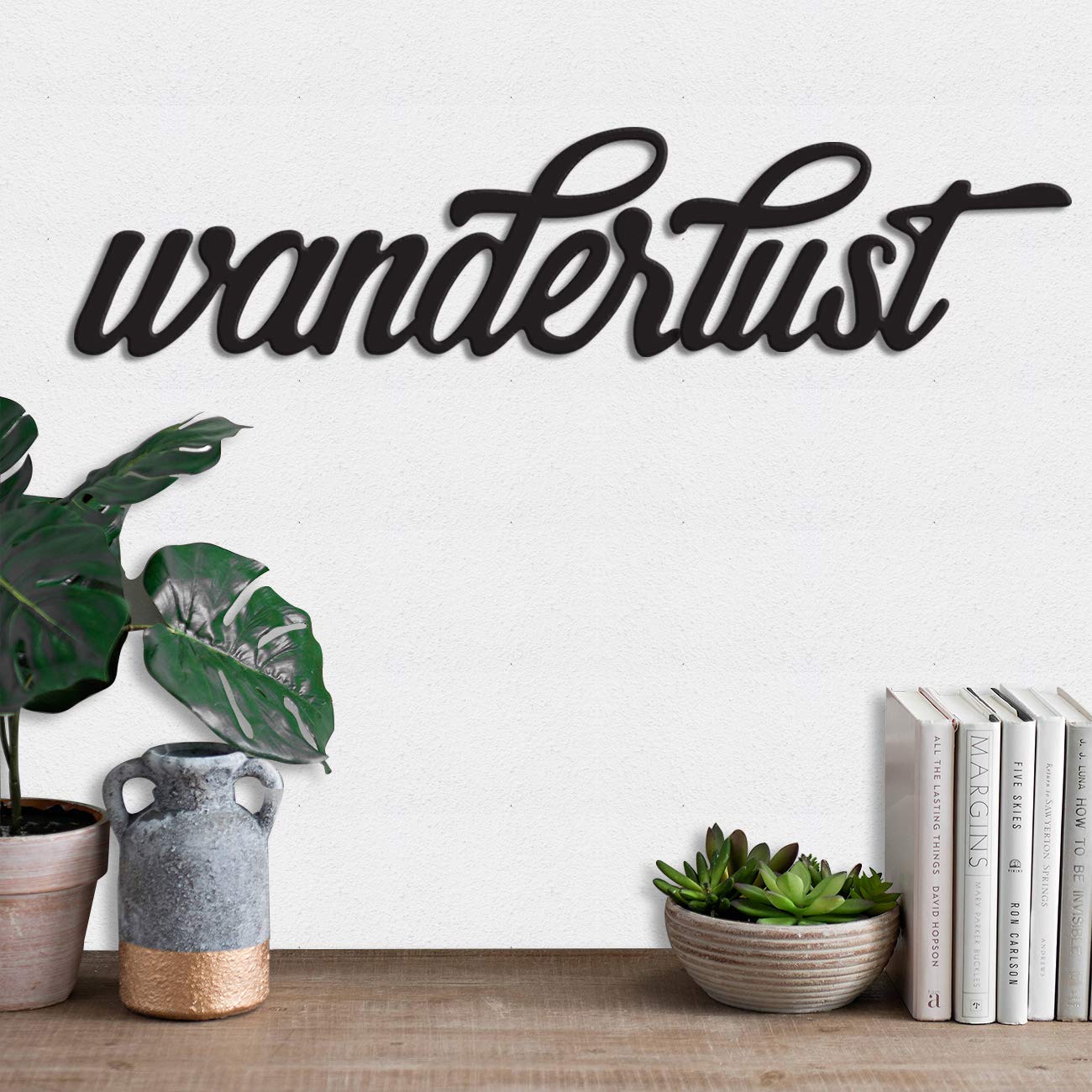 Wanderlust MDF Plaque | Painted Cutout Wall Art | Ready to Hang Home Decor | Stylish & Durable Wooden Sign for Living Room, Bedroom & Office