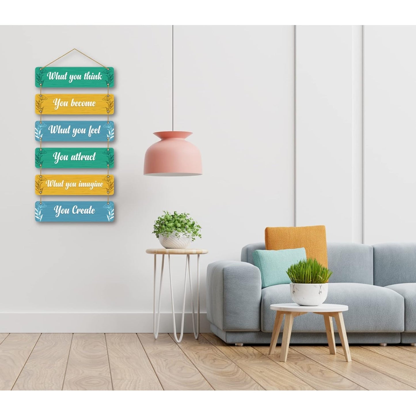 The Earthy House Room Decor Wall Hanging | Bedroom | Living Room | Home Decor | Inspirational Quotes - What you Think (Set of 6)