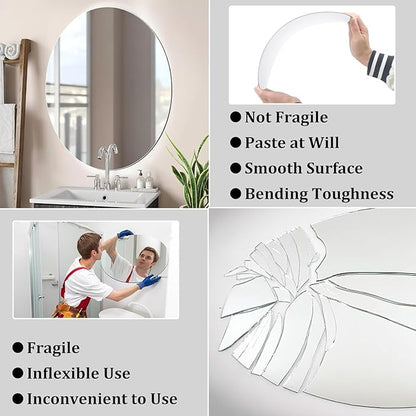 Self-Adhesive Acrylic Mirror Tiles, Flexible Plastic, Frameless, 2.5mm Thick Wall Stickers for Home Décor, DIY Craft, and Bedroom Wall Decoration (Pack of 1 Oval, 12 x 16 Inches)