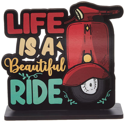 Wooden Study/Office/Home Decor Showpiece | Life is a Beautiful Ride, 15 x 15 cm