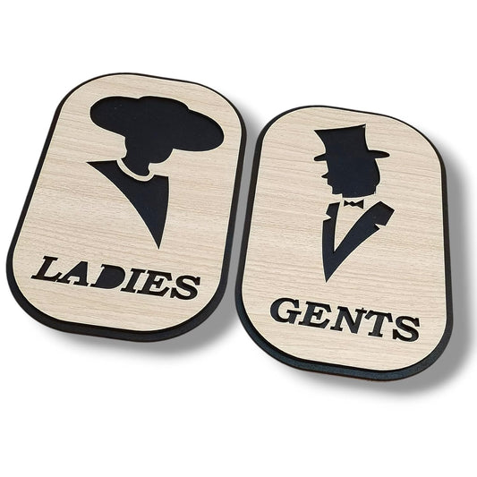 Gents Ladies Sign Board Self Adhesive Wooden Sticker for Toilet, Bathroom, Restroom, Glass Doors, Wooden Doors, Offices, Hospitals, Mall and Business Sign Stickers