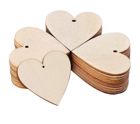 MDF Cutouts | Wooden Cutout For Craft | Pine Wood | Unfinished Tags for Key Chain, Slices Crafts, Xmas, Decorations, Painting | Resin Art Work | MDF Board Cutouts, Heart- [50pcs]-[ 5cmx5cm]