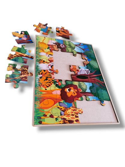 ROOT KRAFT Wooden Jigsaw Animal Puzzle Board for Kids (Wild Animals)