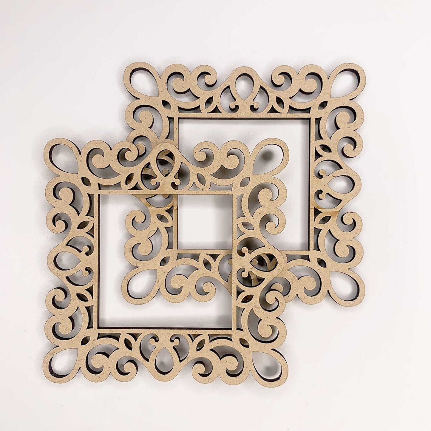 3mm 2pc Hard Unfinished Wood MDF Square Mirror Photo Frame Cutout for Craft DIY Projects, Art Class, Home Decoration, Embellishment