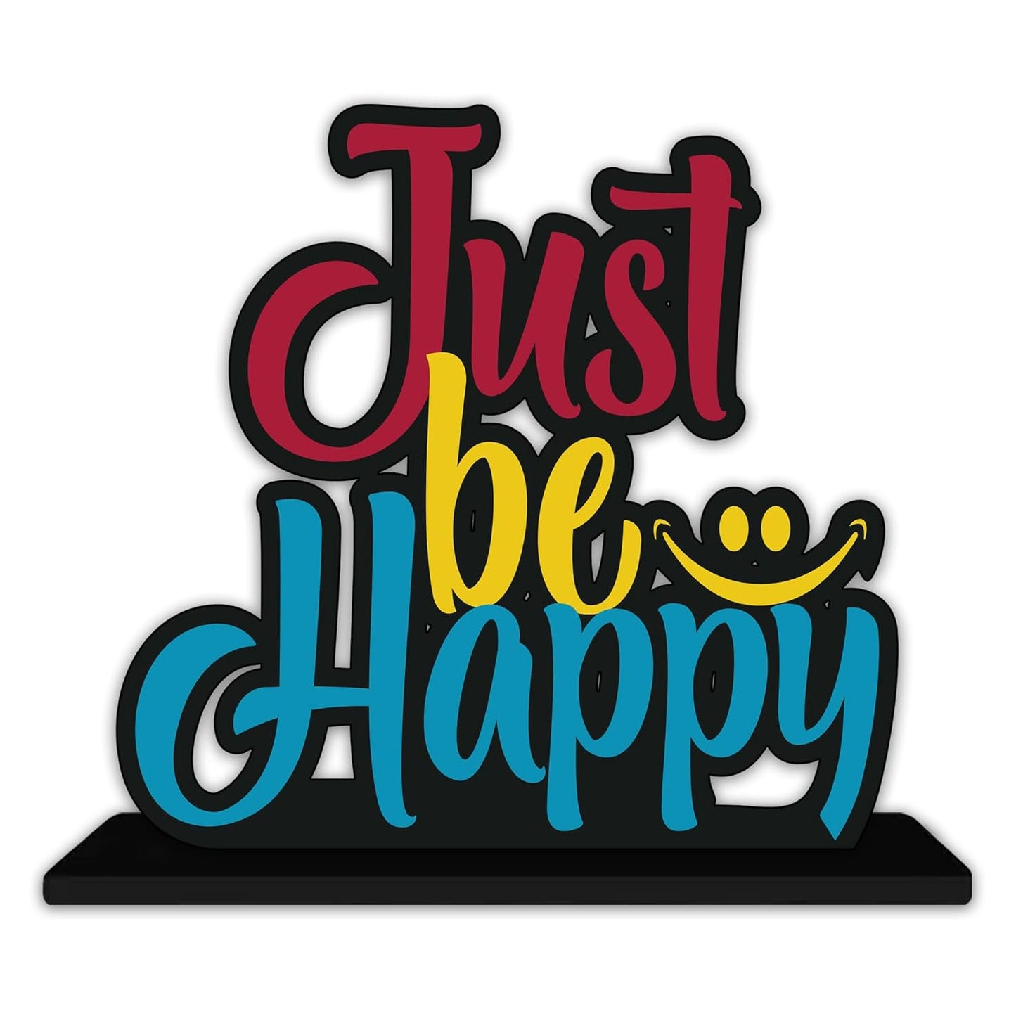 Wooden Idols and Figurine Just Be Happy Quotes Table Decor for Office Desk Showpiece | Home Decoration Item | Living Room | Modern Gifting Items (SP_1153)
