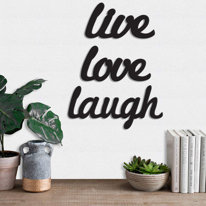 Live Love Laugh MDF Plaque Painted Cutout Ready To Hang Home Decor Wall Art, Valentine Day Gift -Black