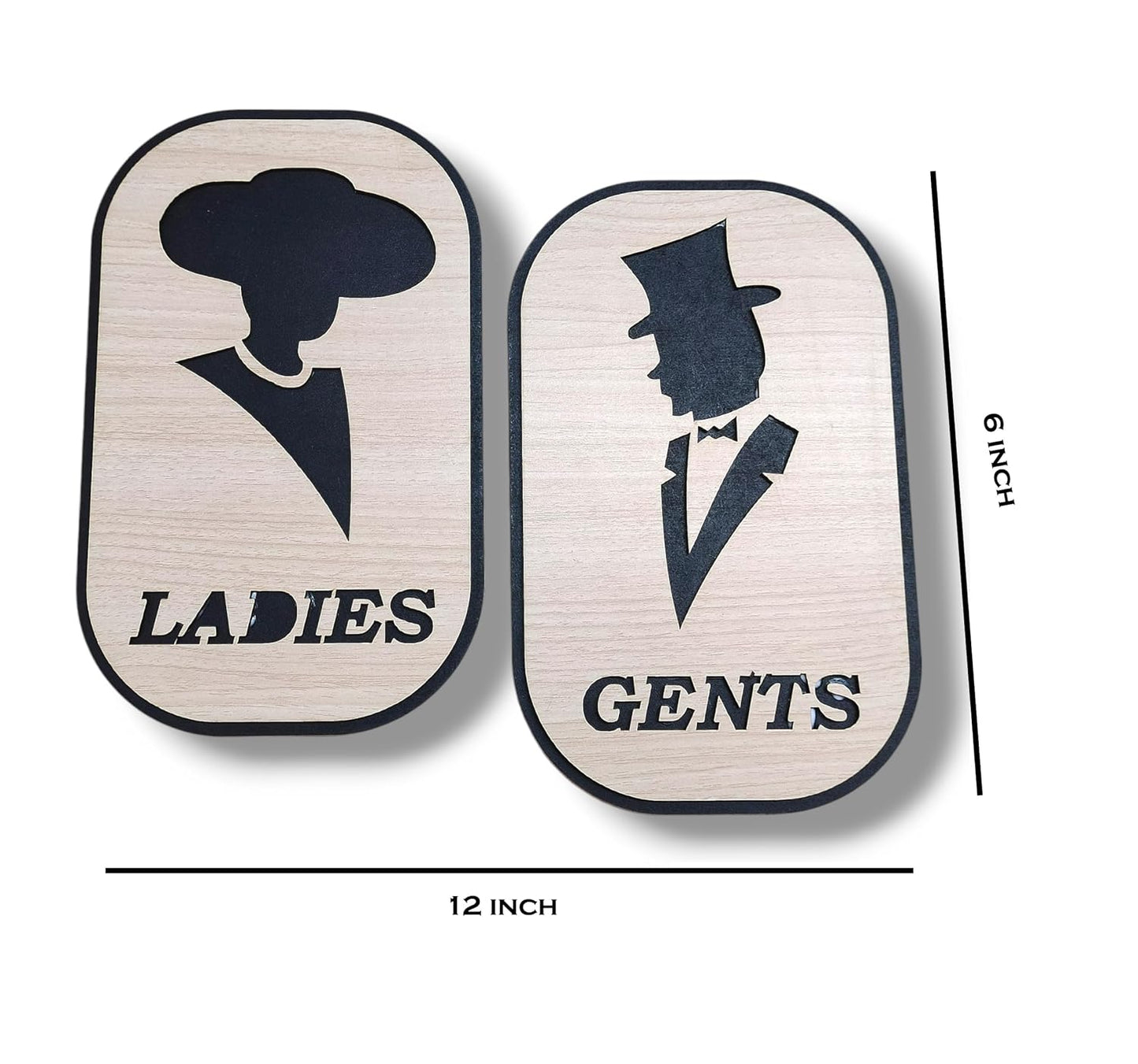 Gents Ladies Sign Board Self Adhesive Wooden Sticker for Toilet, Bathroom, Restroom, Glass Doors, Wooden Doors, Offices, Hospitals, Mall and Business Sign Stickers