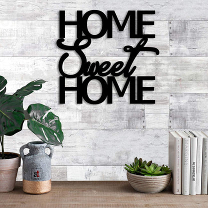 Home Sweet Home MDF Plaque Painted Cutout Ready to Hanging Décor, Wall Decor For Decoration, Gift - (6 mm Thickness, Black, Size 9.2 x 10 Inches)