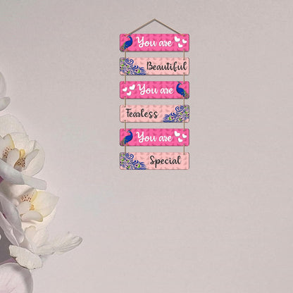 Inspirational Wooden Wall Hanging for Girls | You Are Beautiful Fearless Special Quote Decorative Art | Peacock Theme Wall Decor for Room | Self Love | Gift | Decoration (DWA_3281)