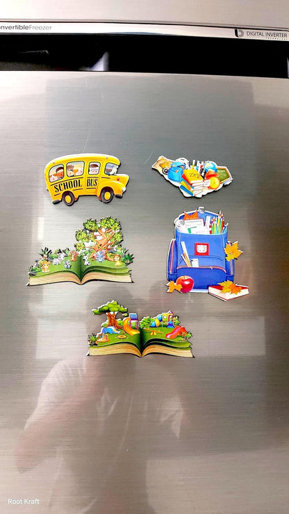 School Theme Wooden Fridge Magnets (Set of 5_2mm Thickness)