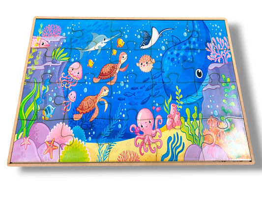 ROOT KRAFT Wooden Jigsaw Animal Puzzle Board for Kids 7-10 Years Old (Sea Animals)