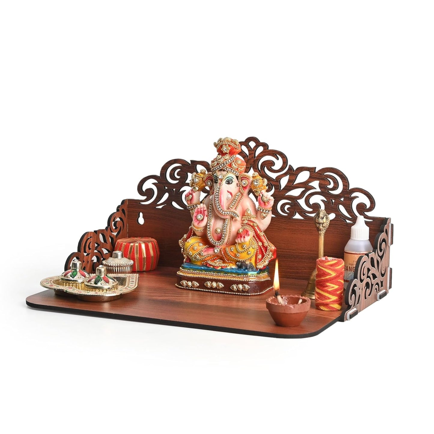 Wooden Pooja Mandir for Home Wall | Small Temple for Office & Room | Indian Wooden Temple for Table or Shelf | Compact DIY Mandir | 12x9x6 Inch | Classic Design