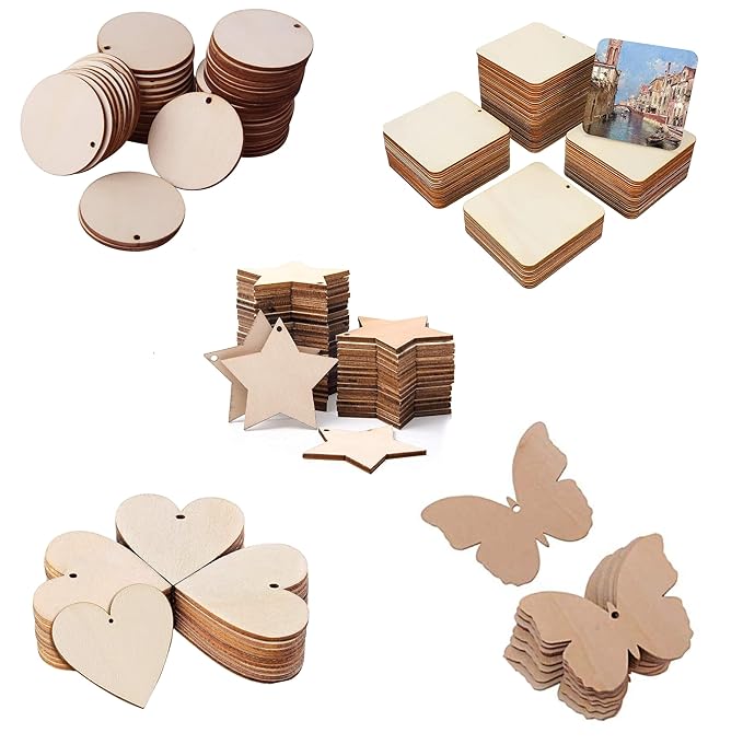 Pine Wood MDF Cutouts Unfinished Tags for Key Chain