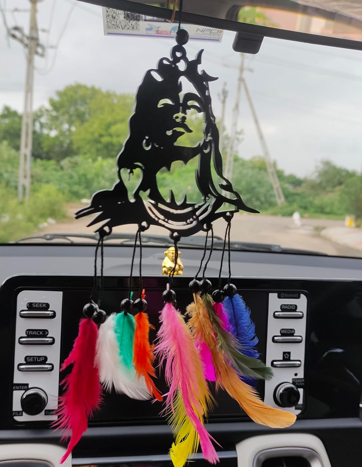 Dream Catcher Car Hanging Ornament – Elegant Acrylic Rear View Mirror Charm – Boho Car Interior Decoration Accessory (ADIYOGI)
